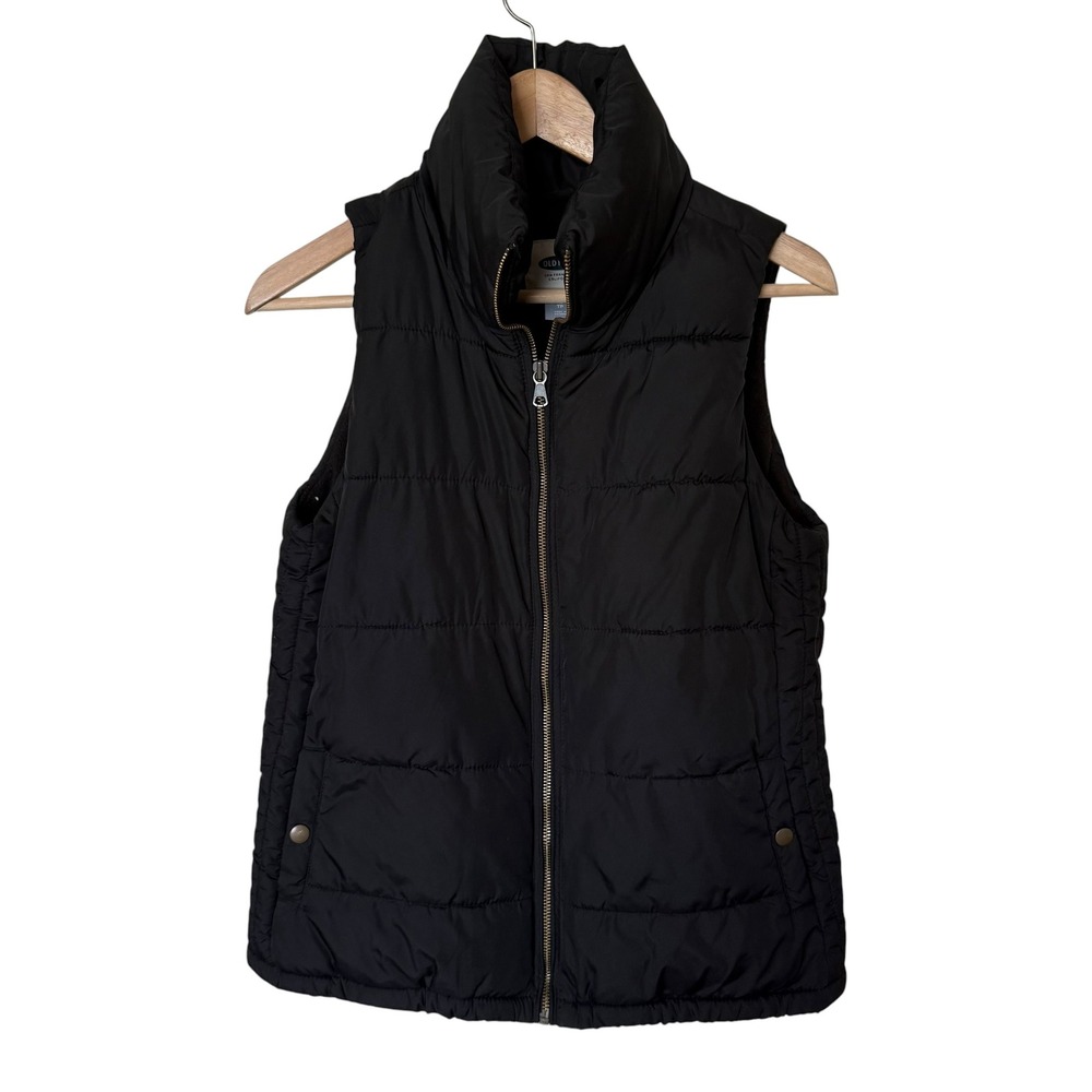 Old Navy Puffer Vest Women XS Black Excellent Fleece Lined Quilted Full Zip